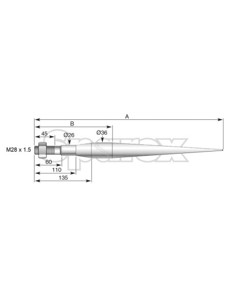 Púa - Recta 980mm, Tamaño de rosca: M28 x 1.50 (Cuadrado) Corresponde a: KK241161