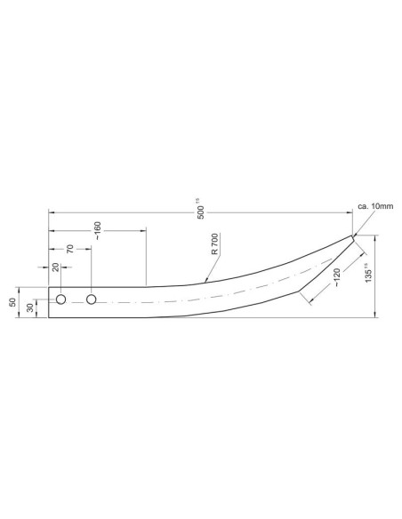 Púa de Carga - Curvada 500mm, (Lisa) Corresponde a: 55331