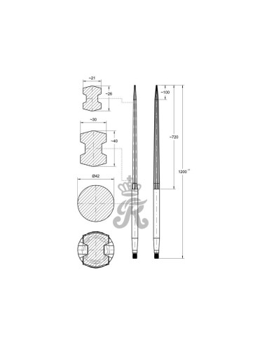 Púa de Carga - Recta 1200mm, (H - fluted)