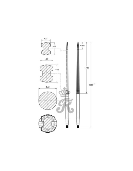Púa de Carga - Recta 1200mm, (H - fluted)