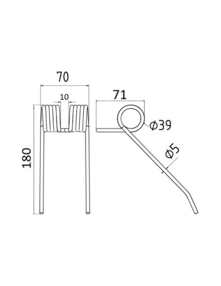 Muelle pick-up - - - Longitud:180mm, Anchura:70mm, Ø5mm - Recambio para Hesston Corresponde a: 701710102