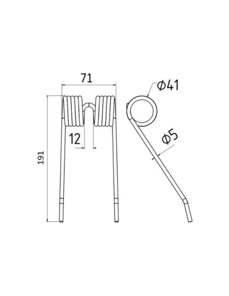 Muelle pick-up - - - Longitud:191mm, Anchura:71mm, Ø5mm - Recambio para New Holland
