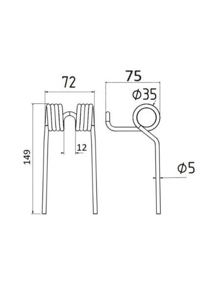 Muelle pick-up Longitud:149mm, Anchura:72mm, Ø5mm - Recambio para Taarup Corresponde a: 451450