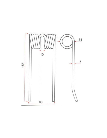 Muelle pick-up Longitud:155mm, Anchura:60mm, Ø5mm - Recambio para Mengelle Corresponde a: 02049217