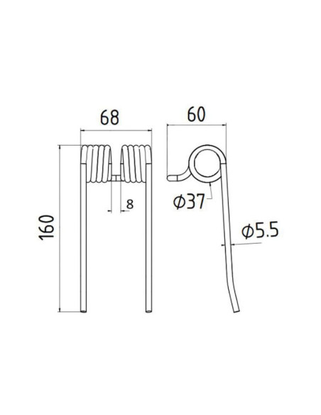 Muelle pick-up Longitud:160mm, Anchura:68mm, Ø5.5mm - Recambio para Pottinger, Landsberg Corresponde a: 436144