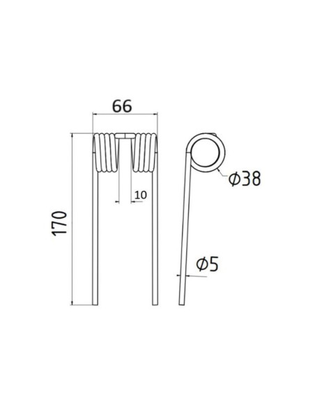 Muelle pick-up Longitud:170mm, Anchura:66mm, Ø5mm - Recambio para Vicon, Case IH Corresponde a: 16618868