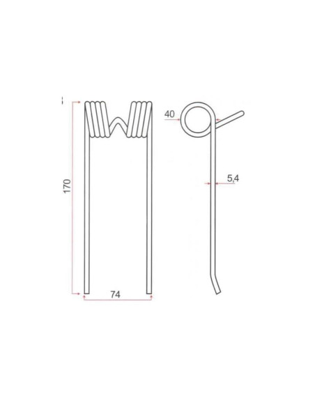 Muelle pick-up Longitud:170mm, Anchura:74mm, Ø5.4mm - Recambio para Feraboli (SKH & MF) Corresponde a: 1800061