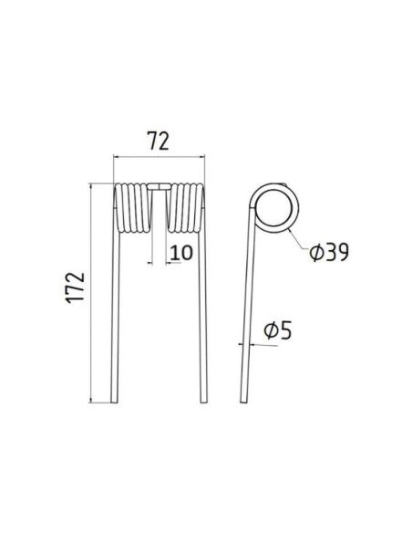 Muelle pick-up Longitud:172mm, Anchura:72mm, Ø5mm - Recambio para John Deere Corresponde a: CC25176