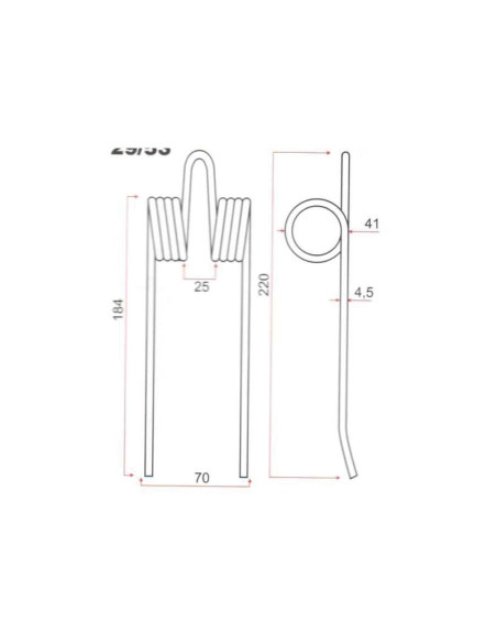 Muelle pick-up Longitud:184mm, Anchura:70mm, Ø4.5mm - Recambio para New Holland Corresponde a: 80161367