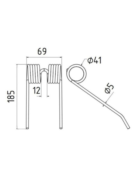 Muelle pick-up Longitud:185mm, Anchura:69mm, Ø5mm - Recambio para New Holland Corresponde a: 131673
