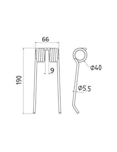 Muelle pick-up Longitud:190mm, Anchura:66mm, Ø5.5mm - Recambio para Claas Corresponde a: 9182390