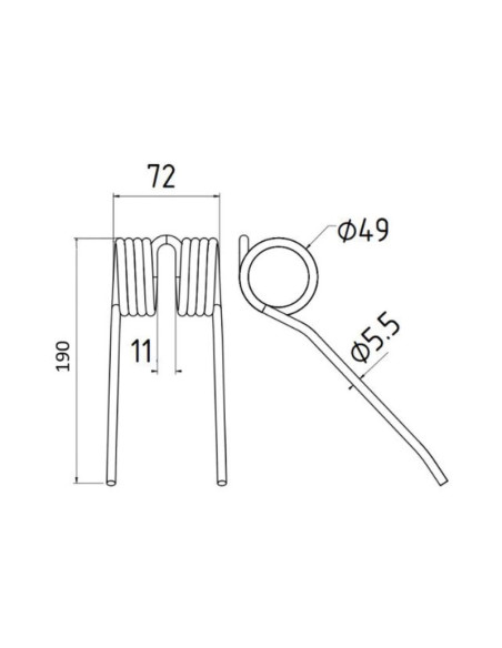 Muelle pick-up Longitud:190mm, Anchura:69mm, Ø5.5mm - Recambio para Hesston, Massey Ferguson Corresponde a: 700716132