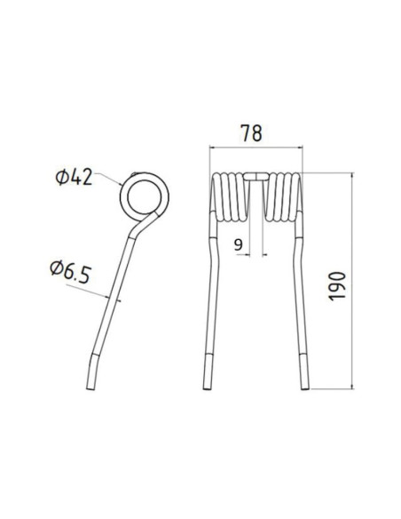 Muelle pick-up Longitud:190mm, Anchura:78mm, Ø6.5mm - Recambio para Claas Corresponde a: 9862900