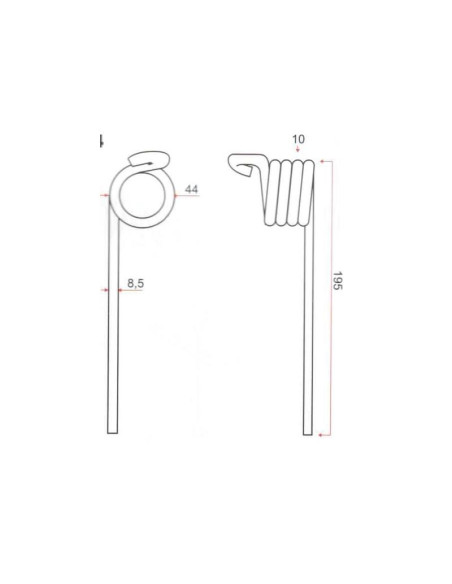 Muelle pick-up Longitud:195mm, Anchura Ø8.5mm - Recambio para John Deere Corresponde a: CC50764