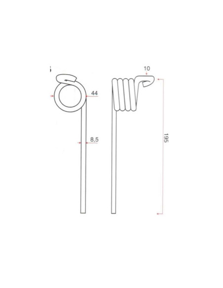 Muelle pick-up Longitud:195mm, Anchura Ø8.5mm - Recambio para John Deere Corresponde a: CC50765