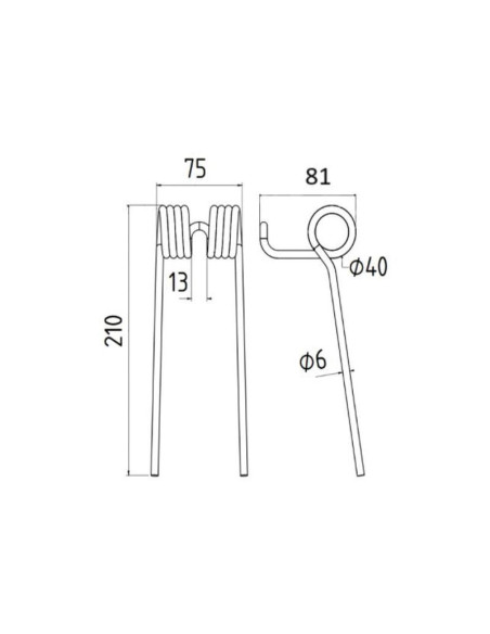 Muelle pick-up Longitud:210mm, Anchura:75mm, Ø9mm - Recambio para Taarup Corresponde a: 6315300094