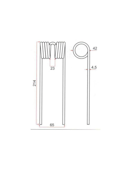 Muelle pick-up Longitud:214mm, Anchura:65mm, Ø4.5mm - Recambio para John Deere Corresponde a: E41833