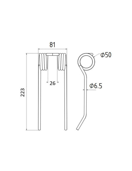 Muelle pick-up Longitud:223mm, Anchura:81mm, Ø6.5mm - Recambio para Idass, BMV Corresponde a: 802050