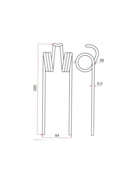 Muelle pick-up Longitud:285mm, Anchura:84mm, Ø6.5mm - Recambio para Massey Ferguson Corresponde a: 1803425M1