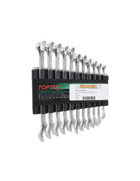 11 pza. 15° Juego de llaves de compensación combinadas estándar - Estante de almacenamiento