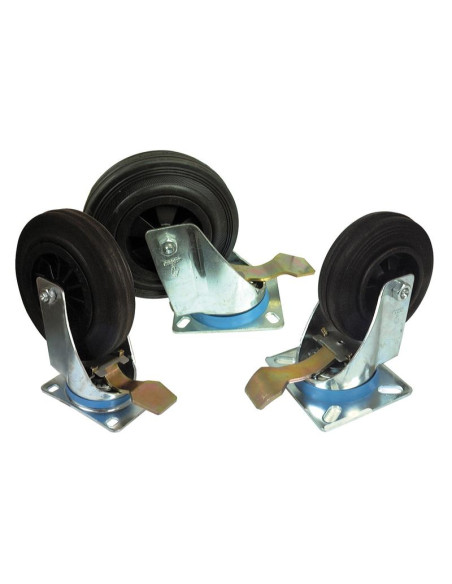 Braked Goma Ruedas Goma - Capacidad: 75kgs, Ø rueda: 100mm