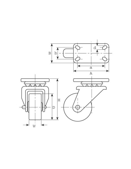 Braked Plástico/Nylon Ruedas Goma - Capacidad: 130kgs, Ø rueda: 100mm
