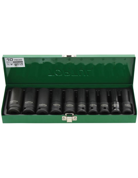 10 pza. Conjunto de toma de impacto profundo con brida 6PT de 1/2'' (métrico)