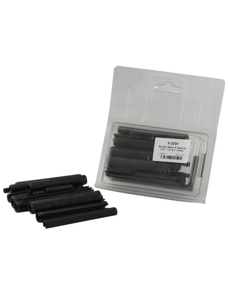 Roll Pins (Metric & Imperial) 1/16'' - 1/2'' y 3 - 10mm, 36 pzas. (Din: 1481) Blister.