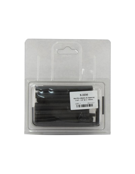 Roll Pins (Metric & Imperial) 1/16'' - 1/2'' y 3 - 10mm, 36 pzas. (Din: 1481) Blister.