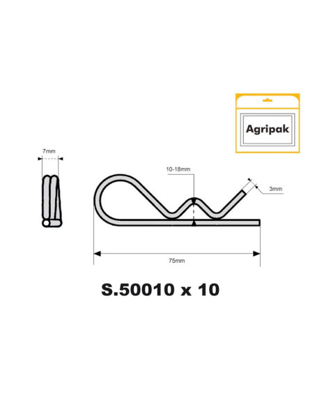 Pasador Beta Doble Vuelta, Ø clip3mm x 75mm