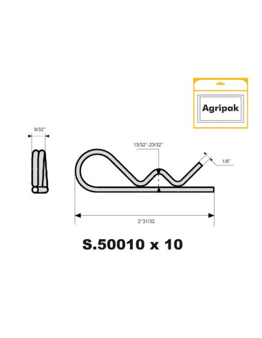 Pasador Beta Doble Vuelta, Ø clip3mm x 75mm