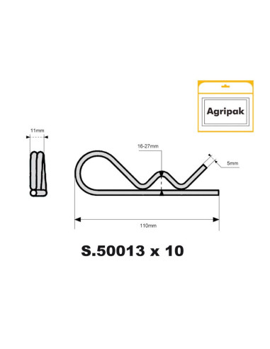 Pasador Beta Doble Vuelta, Ø clip5mm x 110mm
