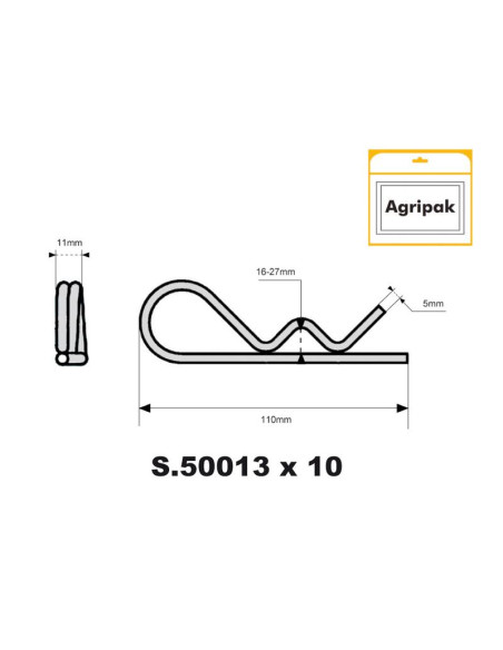 Pasador Beta Doble Vuelta, Ø clip5mm x 110mm