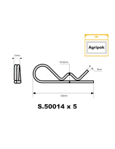 Pasador Beta Doble Vuelta, Ø clip6mm x 140mm