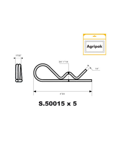 Pasador Beta Doble Vuelta, Ø clip6mm x 140mm