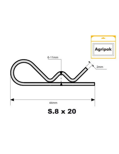 Pasador Beta, Ø clip2mm x 44mm